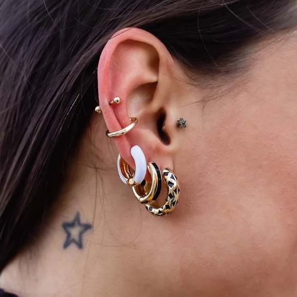 Willa Gold & Black Enamel Huggie Hoop Earrings - Picture 7 of 7